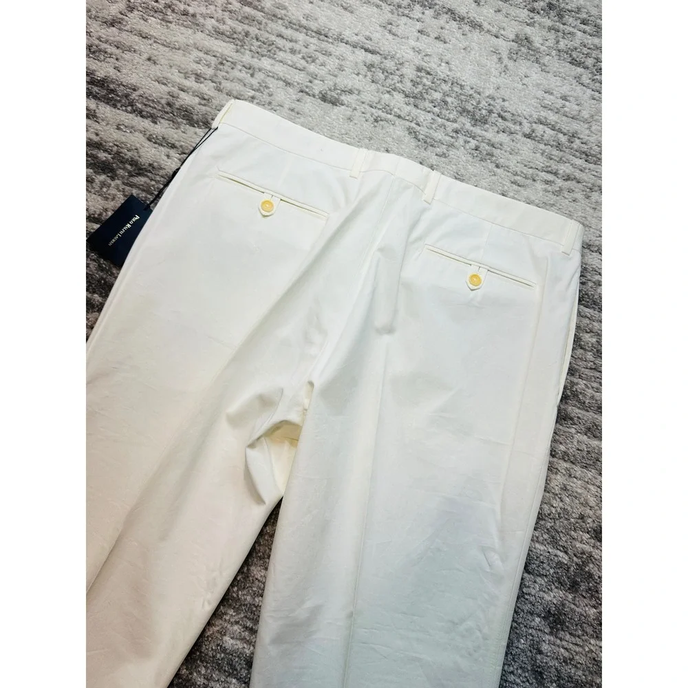 NOS Polo Ralph Lauren Dress Pants Men 36 White Made in Italy Cotton Cuffed Chino